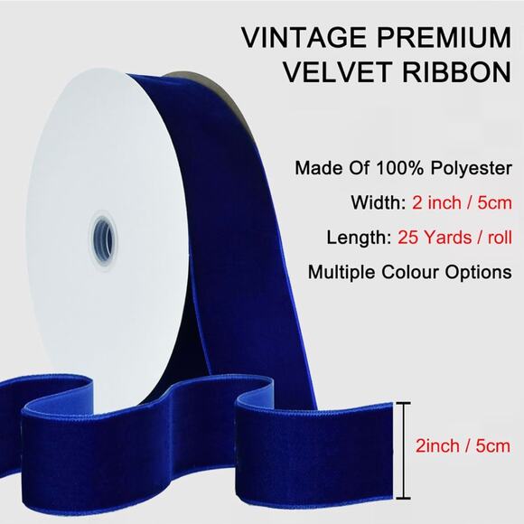 Lot of 3 Royal Blue Velvet Ribbon 2" Wide x 25 Yards Each Spool -Holiday Decor - Picture 7 of 8